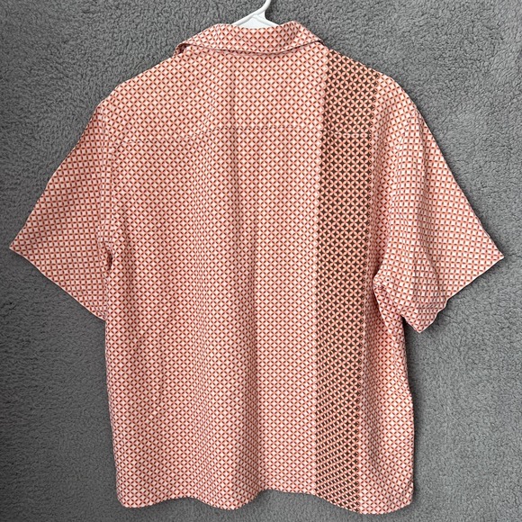 Nat Nast Shirt Men Medium Orange Geometric American Fit Silk Short Sleeve Preppy - Picture 2 of 11